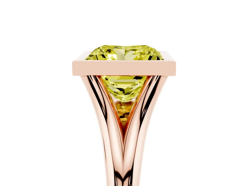 Princess Cut Bezel Engagement Ring Setting for a Fancy Yellow Lab-Grown Diamond | Rose Gold
