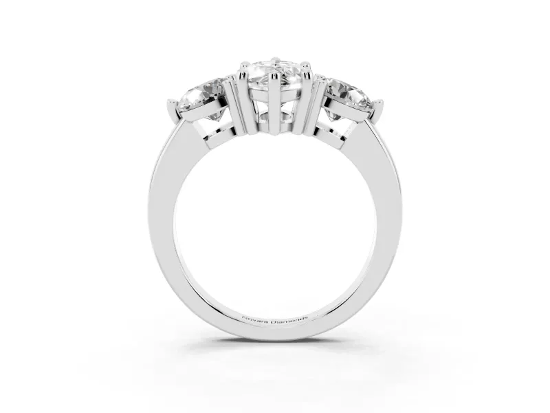 Marquise Cut Diamond Three-Stone Ring Set in Silver with Prong Setting and Classic Band