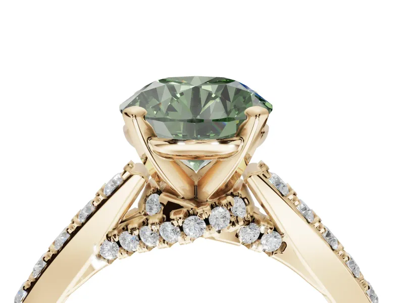 Round Pavé Solitaire Engagement Ring Setting for a Fancy Green Lab-Grown Diamond | Crossover Gallery | Yellow Gold