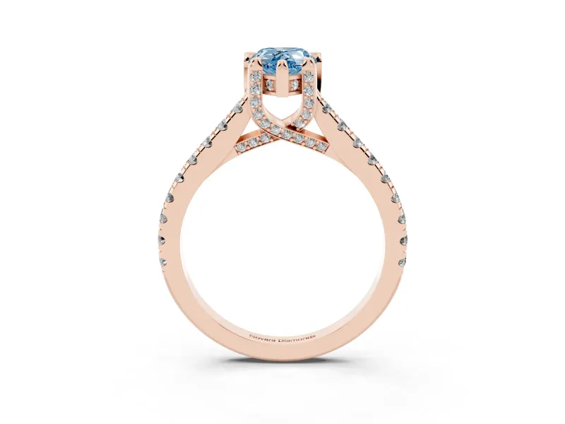 Pear-Shaped Hidden Halo Pave Engagement Ring Setting for a Fancy Blue Lab-Grown Diamond | Claw Prongs | Rose Gold