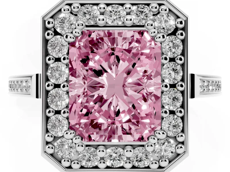Radiant Cut Halo Engagement Ring Setting for a Fancy Pink Lab-Grown Diamond | Polished Halo Rim | Platinum