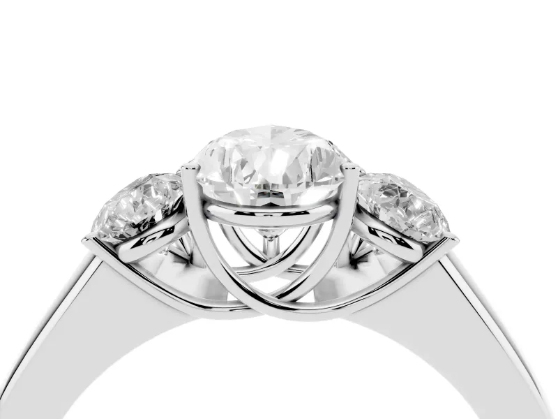 Three-Stone Pear Cut Diamond Ring Set in White gold with Matching Prong Settings and Plain Band