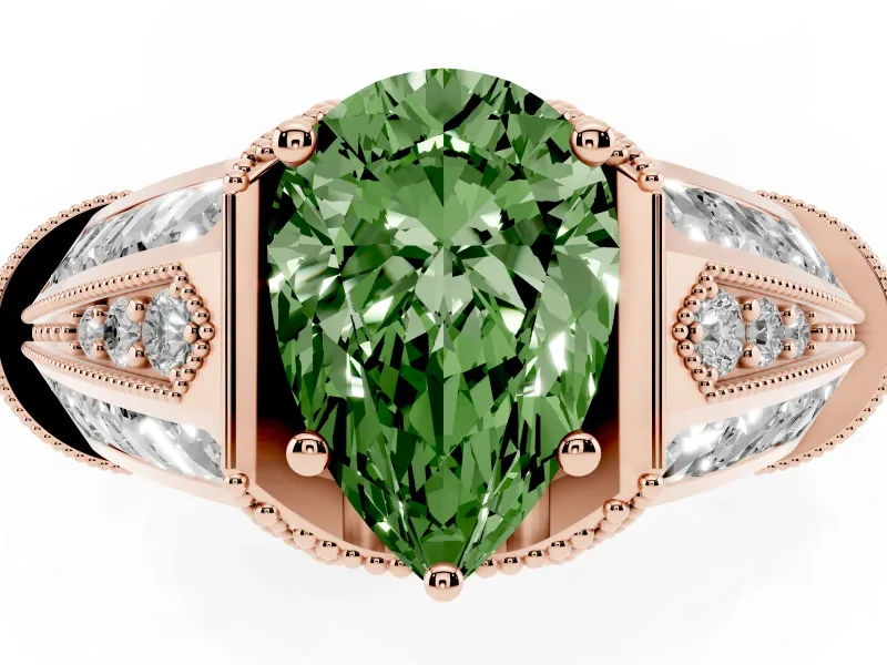 Pear-Shaped Vintage Milgrain Engagement Ring Setting for a Fancy Green Lab-Grown Diamond | Hidden Halo | Rose Gold