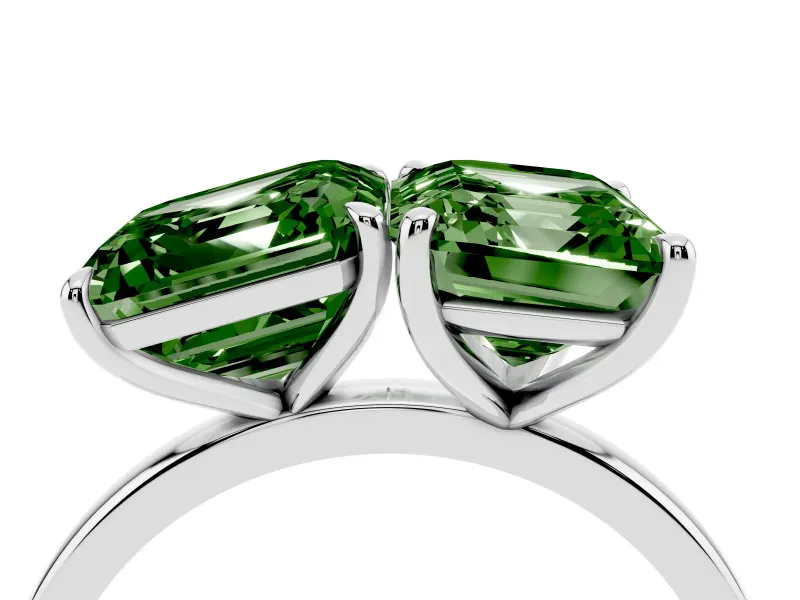 Fancy Green Asscher Cut and Emerald Cut Toi Moi Ring Set in Platinum with Prong Setting