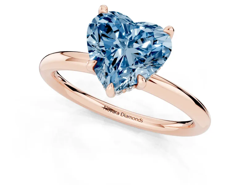 Heart-Shaped Hidden Halo Ring Setting for a Fancy Blue Lab-Grown Diamond | Rose Gold