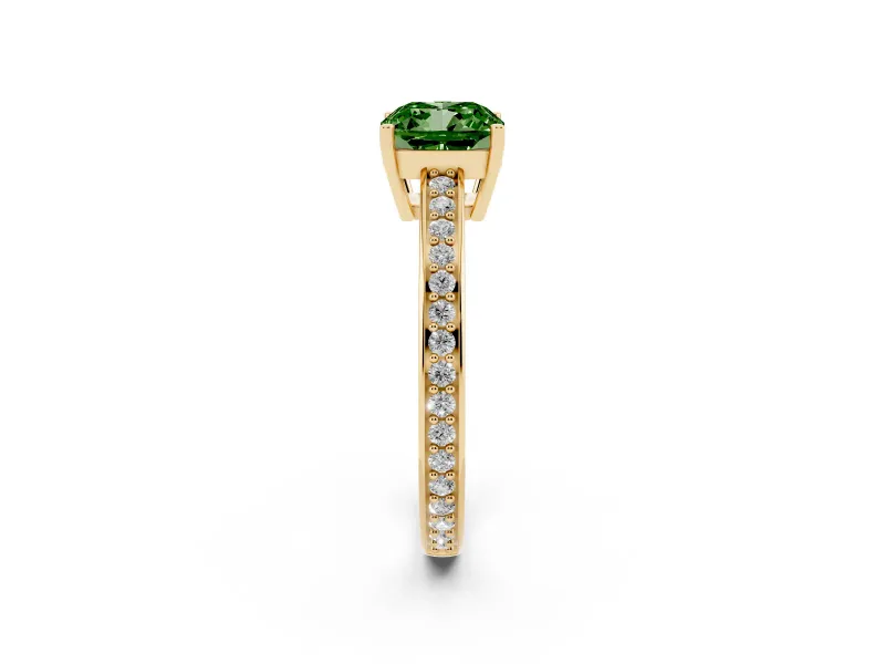 Cushion Cut Pave Solitaire Engagement Ring Setting for a Fancy Green Lab-Grown Diamond | Accented Basket | Yellow Gold