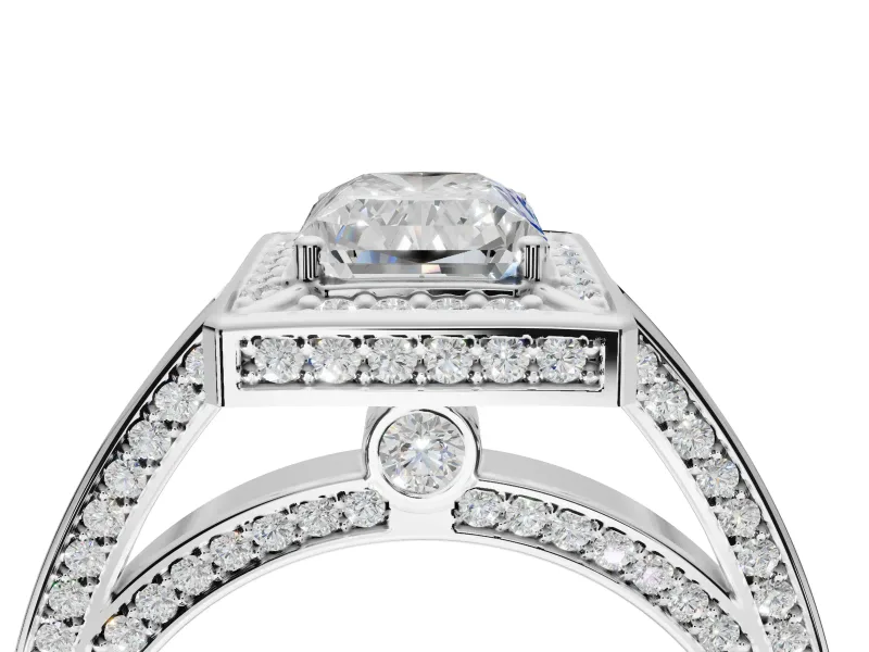 Radiant Cut Sectioned Halo Engagement Ring Setting | Pavé Gallery and Band | Sterling Silver