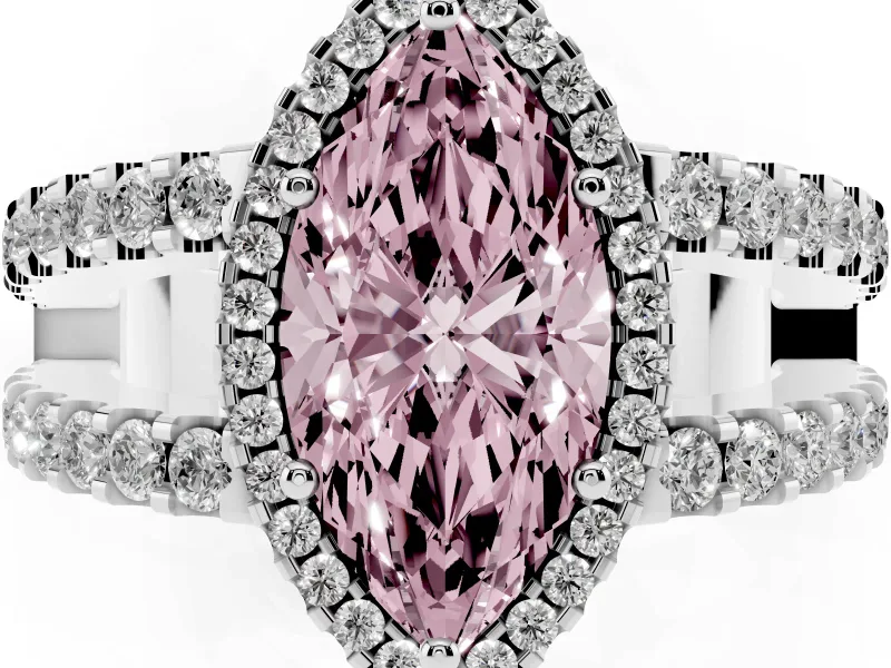 Fancy Pink Marquise Cut Diamond Halo Ring Set in Silver with Pavé Split Shank and Prong Setting