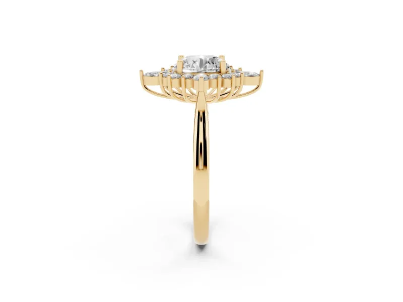 Round Cluster Halo Engagement Ring Setting | Yellow Gold