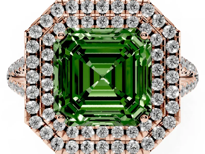 Asscher Cut Halo Engagement Ring Setting for a Fancy Green Lab-Grown Diamond | Rose Gold - Design NV-24799