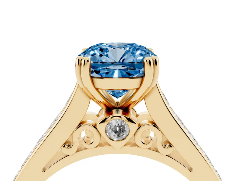 Cushion Cut Channel Engagement Ring Setting for a Fancy Blue Lab-Grown Diamond | Yellow Gold - Design NV-24671
