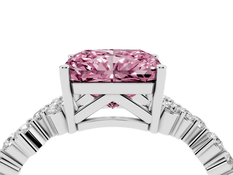 Radiant Cut Scattered Accent Engagement Ring Setting for a Fancy Pink Lab-Grown Diamond | Platinum