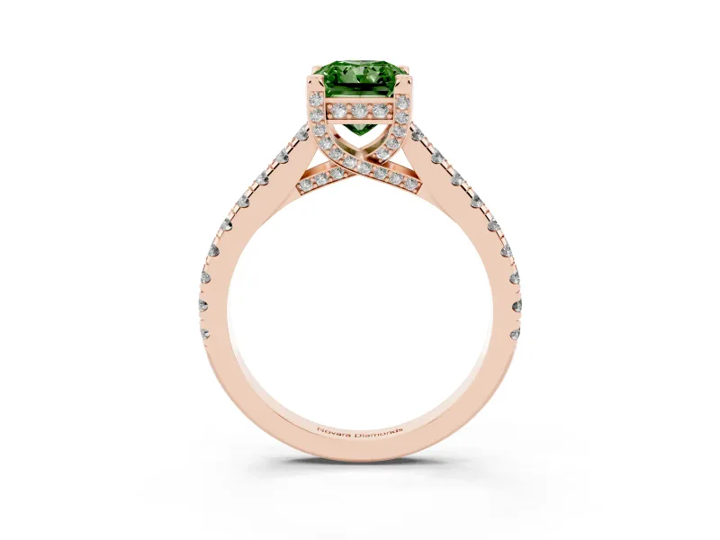 Radiant Cut Hidden Halo Pave Engagement Ring Setting for a Fancy Green Lab-Grown Diamond | Claw Prongs | Rose Gold