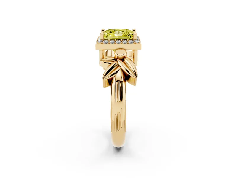 Princess Cut Floral Halo Engagement Ring Setting for a Fancy Yellow Lab-Grown Diamond | Yellow Gold