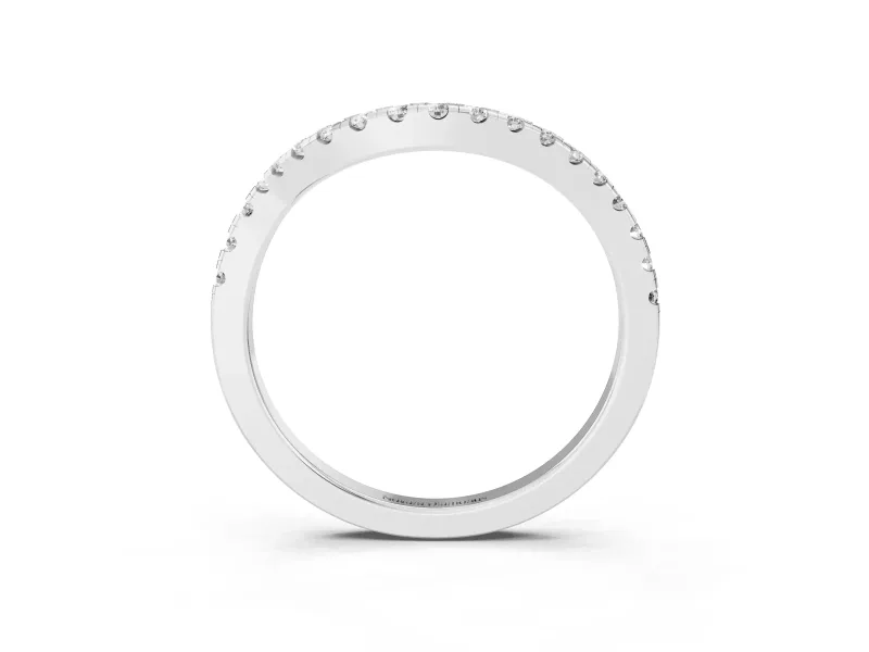 Round Lab-Grown Diamond Curved Pavé Wedding Band | U-Prong Setting | Sterling Silver