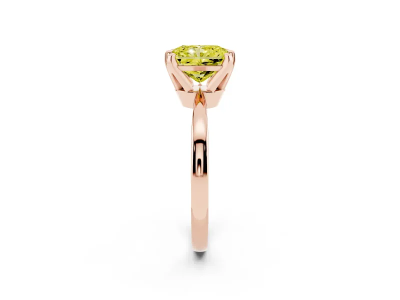 Radiant Cut Tapered Solitaire Engagement Ring Setting for a Fancy Yellow Lab-Grown Diamond | Claw Prong Head | Rose Gold