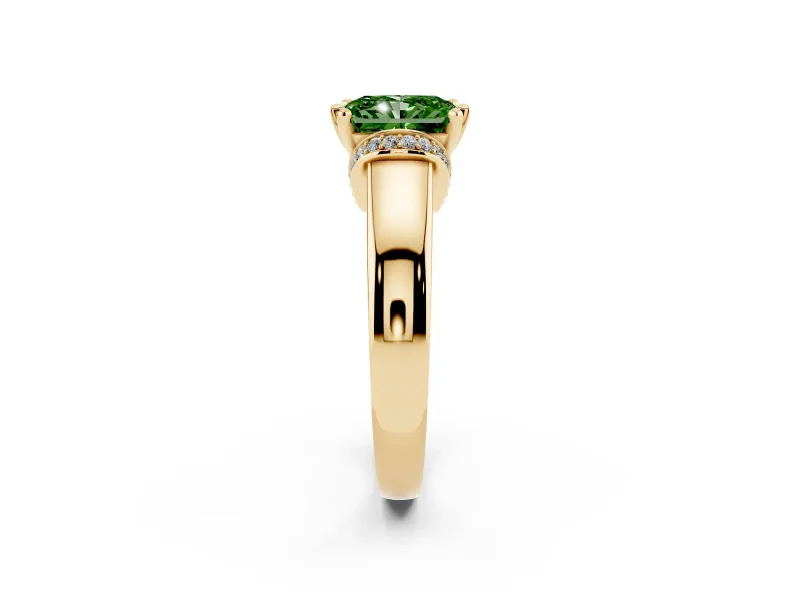 Radiant Cut Pavé Collar Engagement Ring Setting for a Fancy Green Lab-Grown Diamond | Yellow Gold