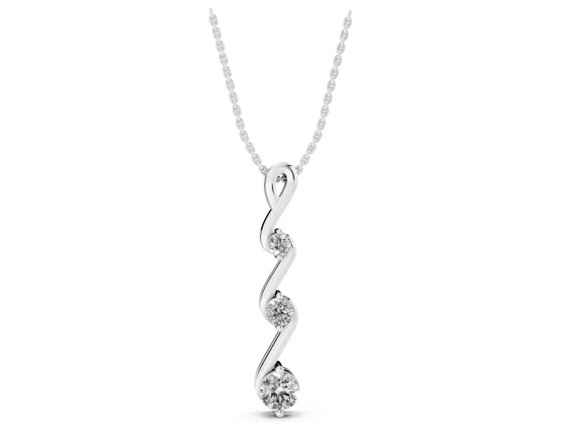 Round Lab-Grown Diamond Three-Stone Vertical Zigzag Pendant Necklace | Loop Bail | Sterling Silver