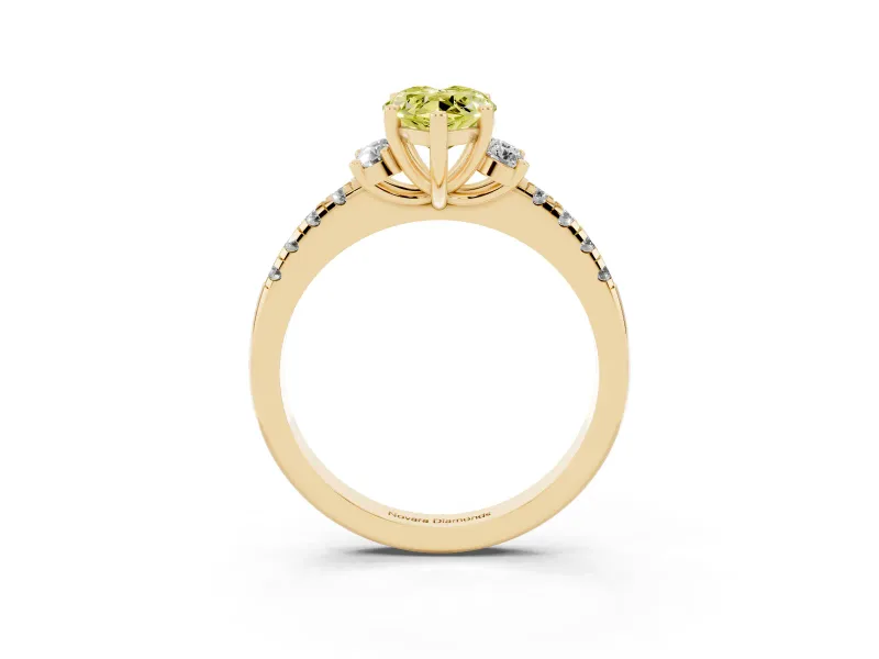 Marquise Side Stone Engagement Ring Setting for a Fancy Yellow Lab-Grown Diamond | Pave Band | Yellow Gold