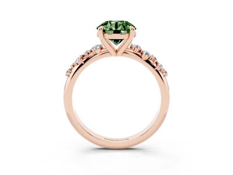 Round Graduated Accent Engagement Ring Setting for a Fancy Green Lab-Grown Diamond | Rose Gold