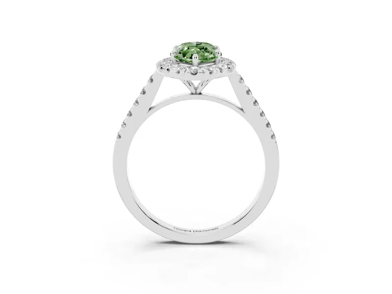 Marquise Halo Engagement Ring Setting for a Fancy Green Lab-Grown Diamond | Pave Shoulders | Platinum
