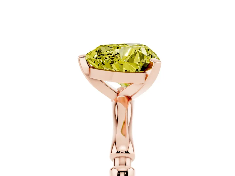 Fancy Yellow Heart Cut Diamond Solitaire Ring Set in Rose gold with Bamboo Band and Prong Setting