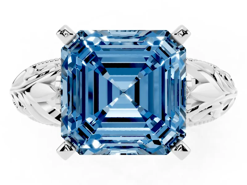 Asscher Cut Filigree Solitaire Engagement Ring Setting for a Fancy Blue Lab-Grown Diamond | Platinum