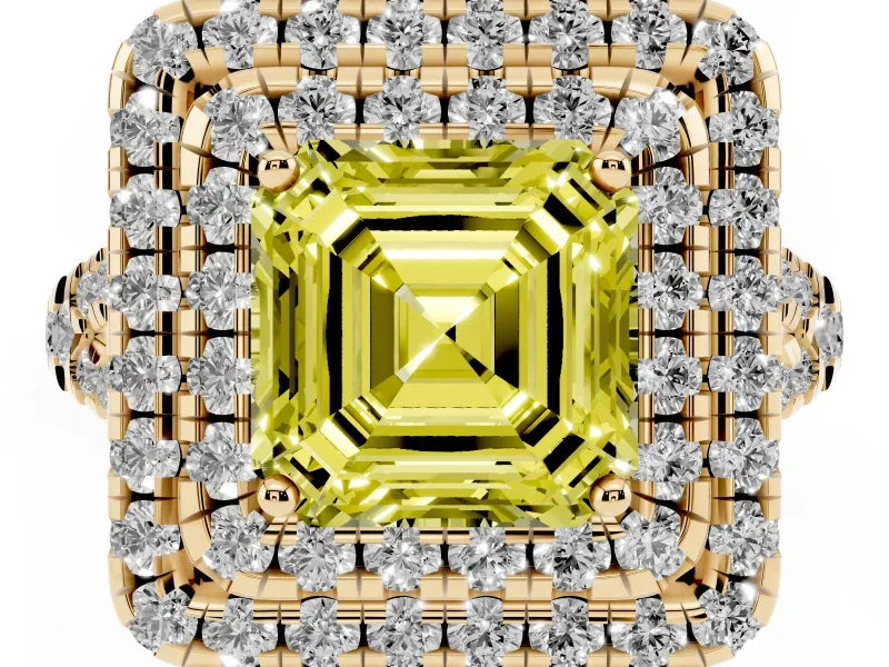 Asscher Cut Halo Split Shank Engagement Ring Setting for a Fancy Yellow Lab-Grown Diamond | Yellow Gold