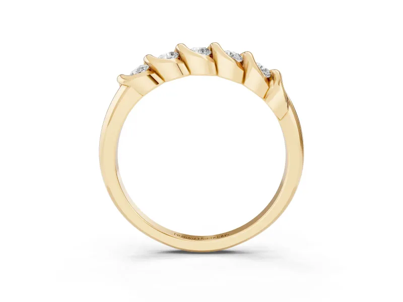 Round Lab-Grown Diamond Five Stone Wedding Band | Swirl Bezel Set | Yellow Gold