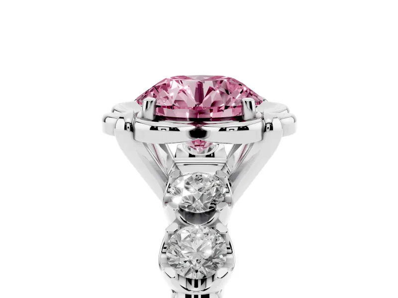 Round Floral Engagement Ring Setting for a Fancy Pink Lab-Grown Diamond | Petal Frame | Platinum