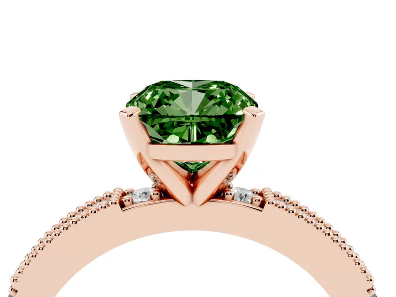 Cushion Cut Vintage Pavé Engagement Ring Setting for a Fancy Green Lab-Grown Diamond | Rose Gold