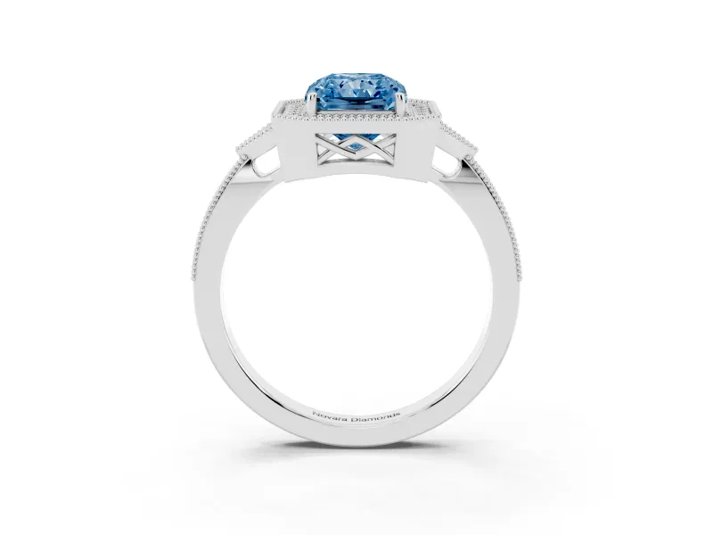 Radiant Cut Milgrain Halo Engagement Ring Setting for a Fancy Blue Lab-Grown Diamond | Graduated Pavé | Sterling Silver