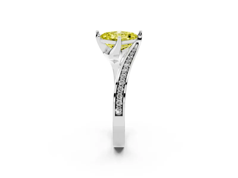 Asscher Cut Bypass Pavé Engagement Ring Setting for a Fancy Yellow Lab-Grown Diamond | Swept Shoulders | Sterling Silver