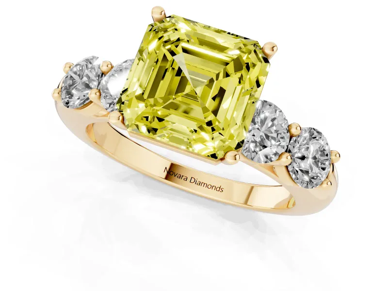 Asscher Cut Five Stone Engagement Ring Setting for a Fancy Yellow Lab-Grown Diamond | Plain Band | Yellow Gold