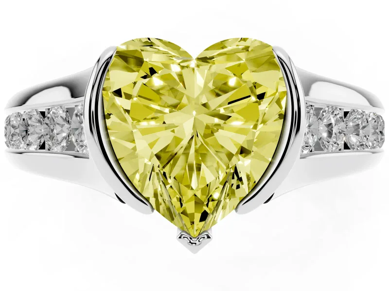 Heart-Shaped Half Bezel Engagement Ring Setting for a Fancy Yellow Lab-Grown Diamond | White Gold