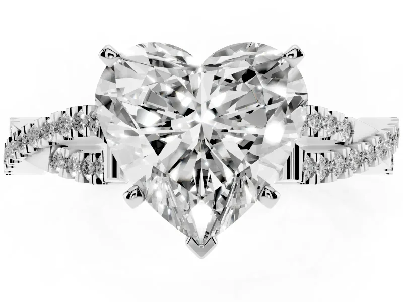 Heart-Shaped Twisted Pavé Solitaire Engagement Ring Setting | Split Shank | Platinum