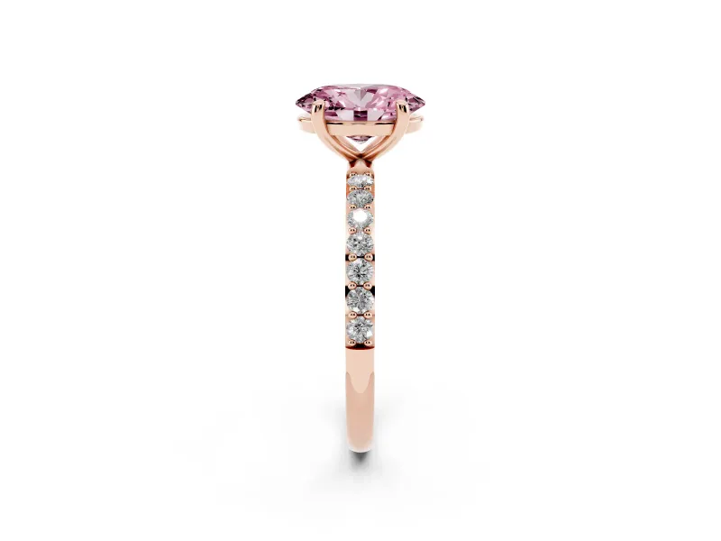 Oval Pave Solitaire Engagement Ring Setting for a Fancy Pink Lab-Grown Diamond | Pave Shoulders | Rose Gold