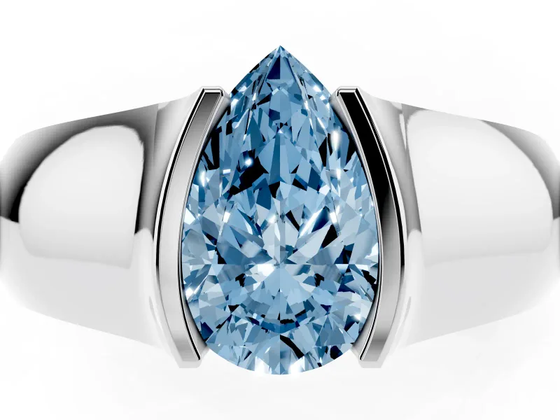 Pear-Shaped Half Bezel Engagement Ring Setting for a Fancy Blue Lab-Grown Diamond | Wide Band | Sterling Silver