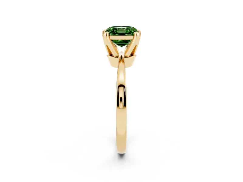 Fancy Green Asscher Cut Diamond Solitaire Engagement Ring Set in Yellow gold with Slim Tapered Solitaire Band