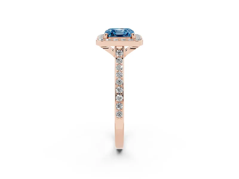 Asscher Cut Halo Engagement Ring Setting for a Fancy Blue Lab-Grown Diamond | Rose Gold - Design NV-24729