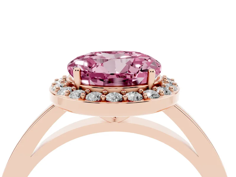 Fancy Pink Round Cut Diamond Halo Ring Set in Rose gold with Solitaire Band and Prong Setting