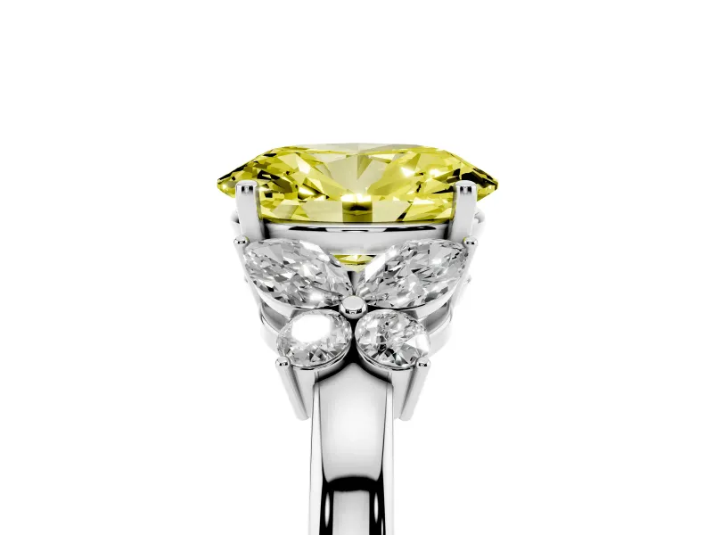 Fancy Yellow Oval Cut Diamond Solitaire Floral Ring Set in Silver with Marquise Petals and Prong Setting