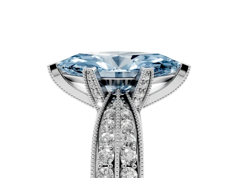 Marquise Milgrain Solitaire Engagement Ring Setting for a Fancy Blue Lab-Grown Diamond | Platinum