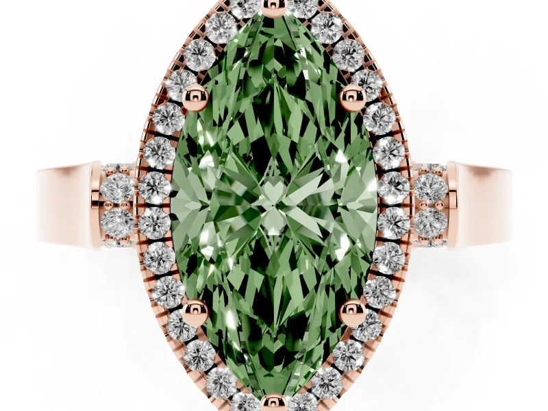 Marquise Halo Engagement Ring Setting for a Fancy Green Lab-Grown Diamond | Pavé Panel Shoulders | Rose Gold