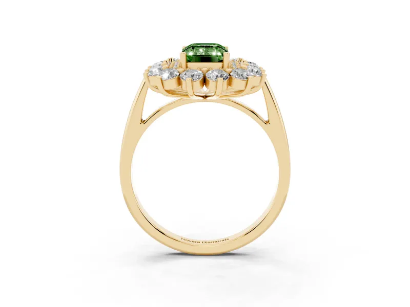 Emerald Cut Floral Double Halo Engagement Ring Setting for a Fancy Green Lab-Grown Diamond | Plain Band | Yellow Gold