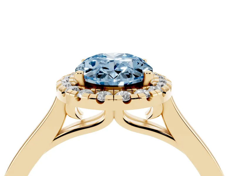 Oval Halo Engagement Ring Setting for a Fancy Blue Lab-Grown Diamond | Flat Tapered Band | Yellow Gold