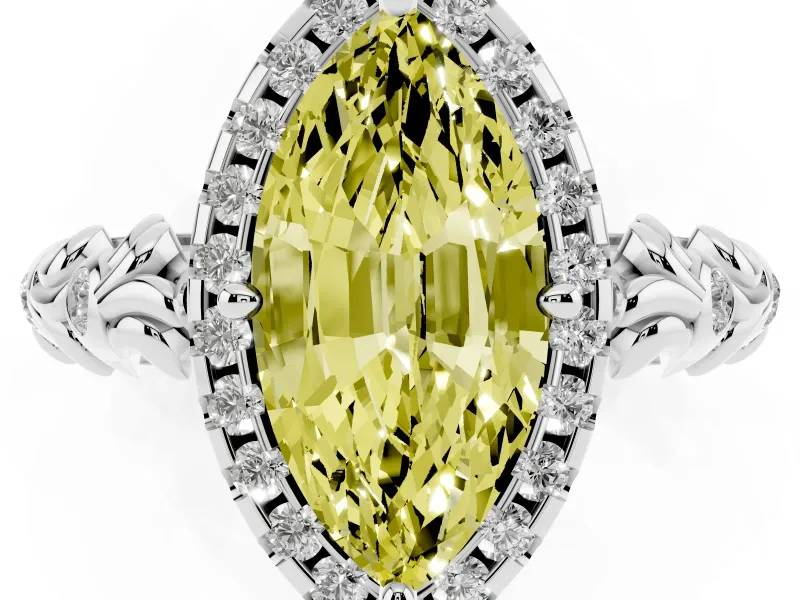 Marquise Leaf Halo Engagement Ring Setting for a Fancy Yellow Lab-Grown Diamond | Platinum