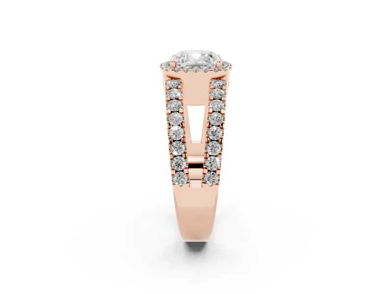Cushion Cut Halo Split Shank Engagement Ring Setting | Pavé Strands | Rose Gold