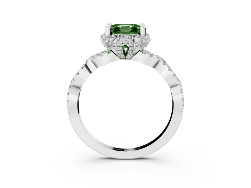 Asscher Cut Graduated Milgrain Halo Engagement Ring Setting for a Fancy Green Lab-Grown Diamond | Sterling Silver
