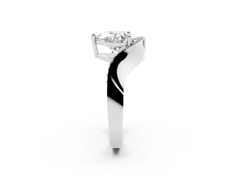 Heart-Shaped Bypass Solitaire Engagement Ring Setting | Pavé Ribbon | Platinum